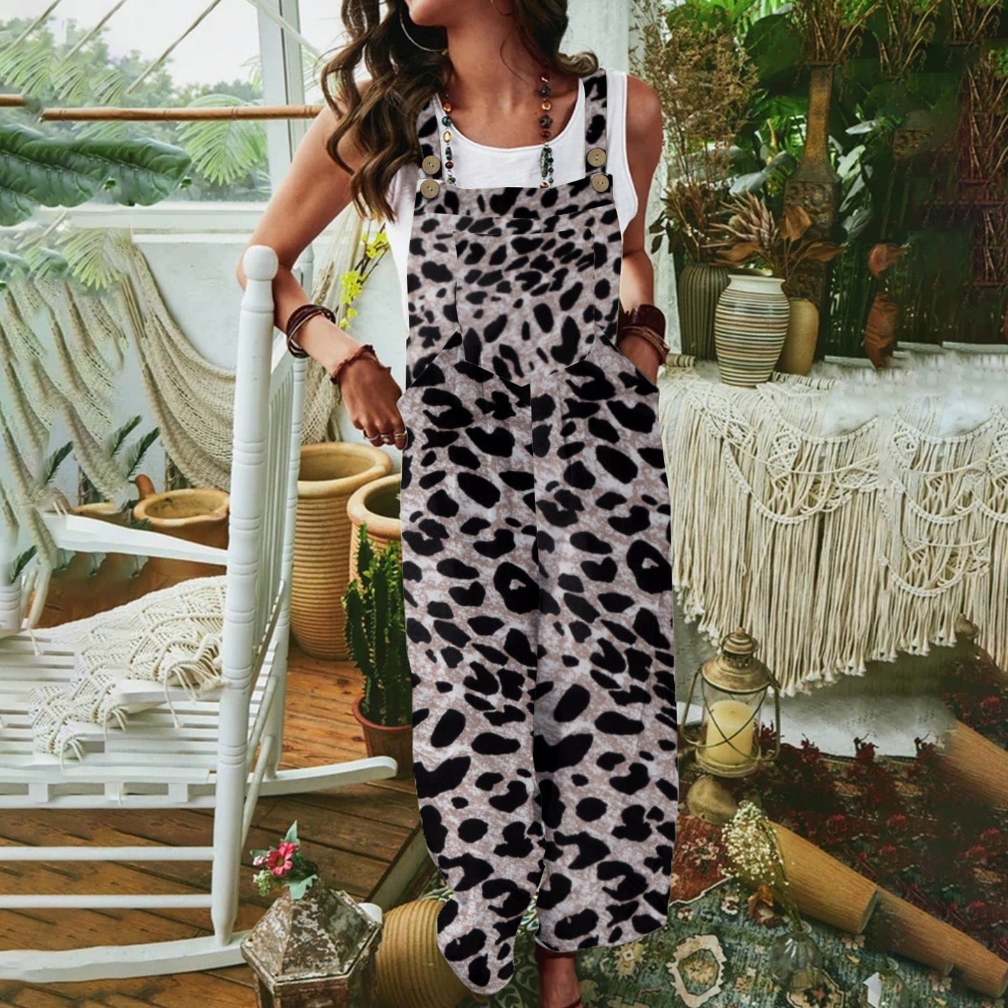 Damen Jumpsuit Tierprint Praktisch Und Stilvoll