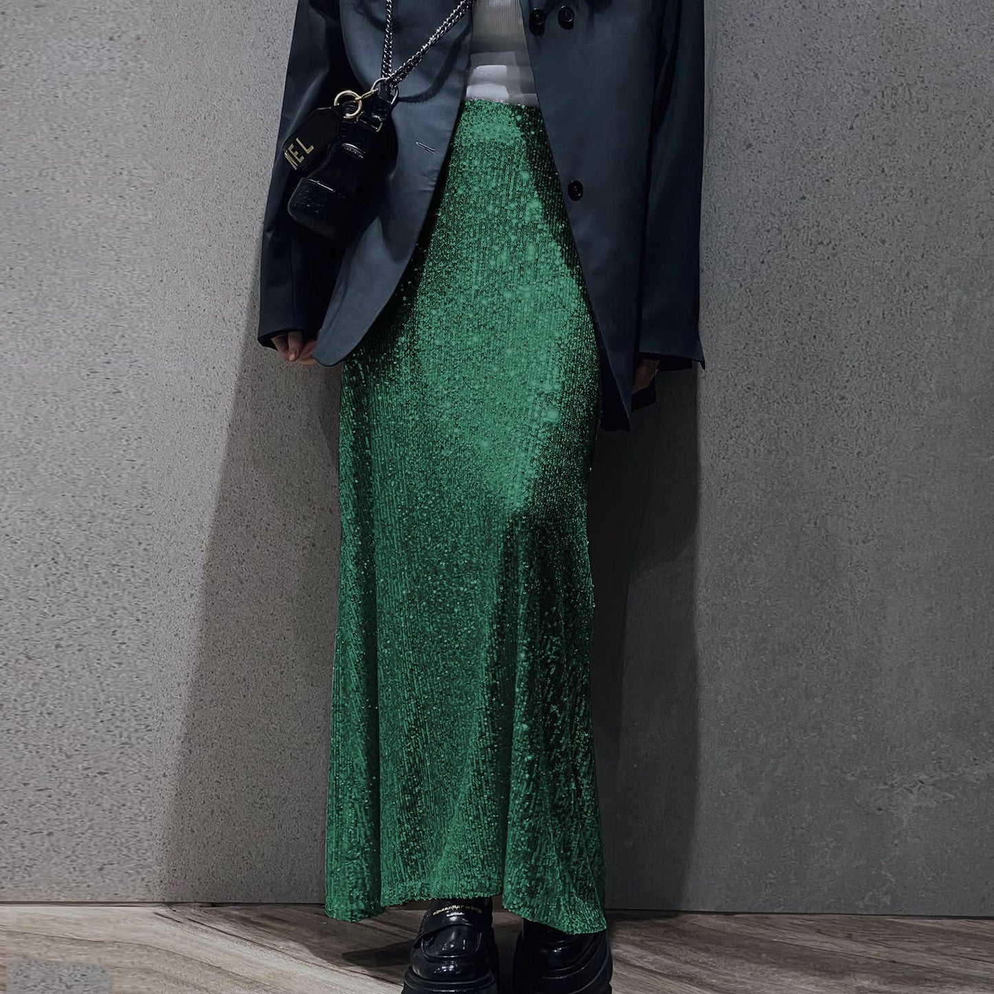 Damen Maxi-Kleid Glitzernd Elegant Hochtailliert