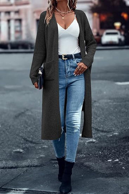 Damen Strickmantel Langärmlig mit Taschen Damenmantel