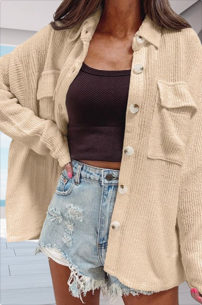 Damen Oversized Bluse Mit Taschen Und Strukturiertem Design