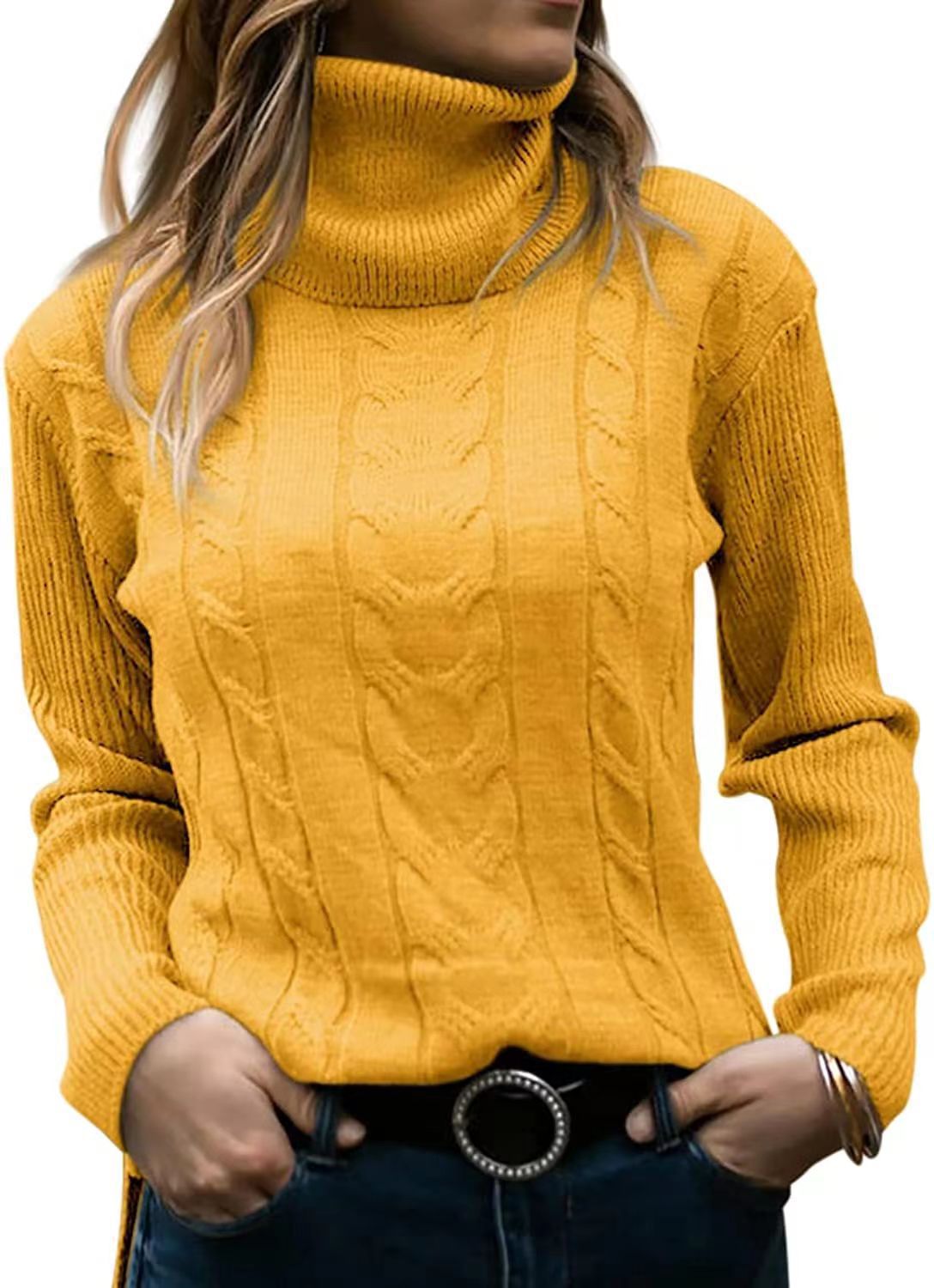 Damen Strickpullover Stehkragen Zopfmuster Elegent