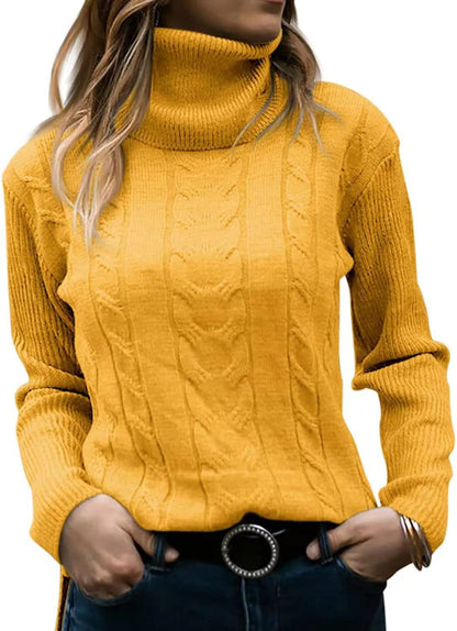 Damen Strickpullover Stehkragen Zopfmuster Elegent