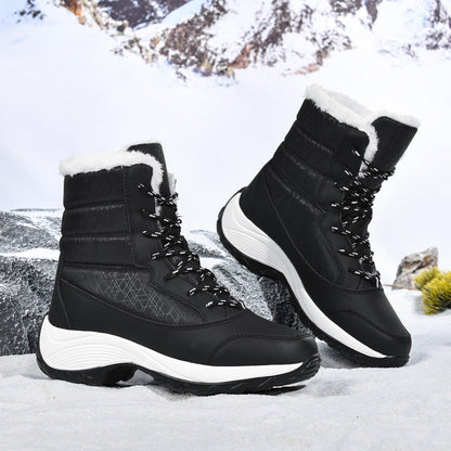 Hohe Stiefel Plüschfutter Kunstfell Schnürstiefel