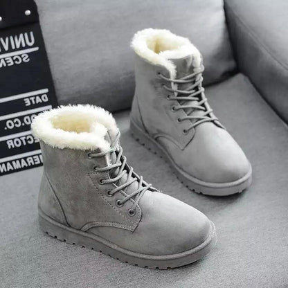 Stylische Winterstiefel Wildleder Schnürung Kunstfell