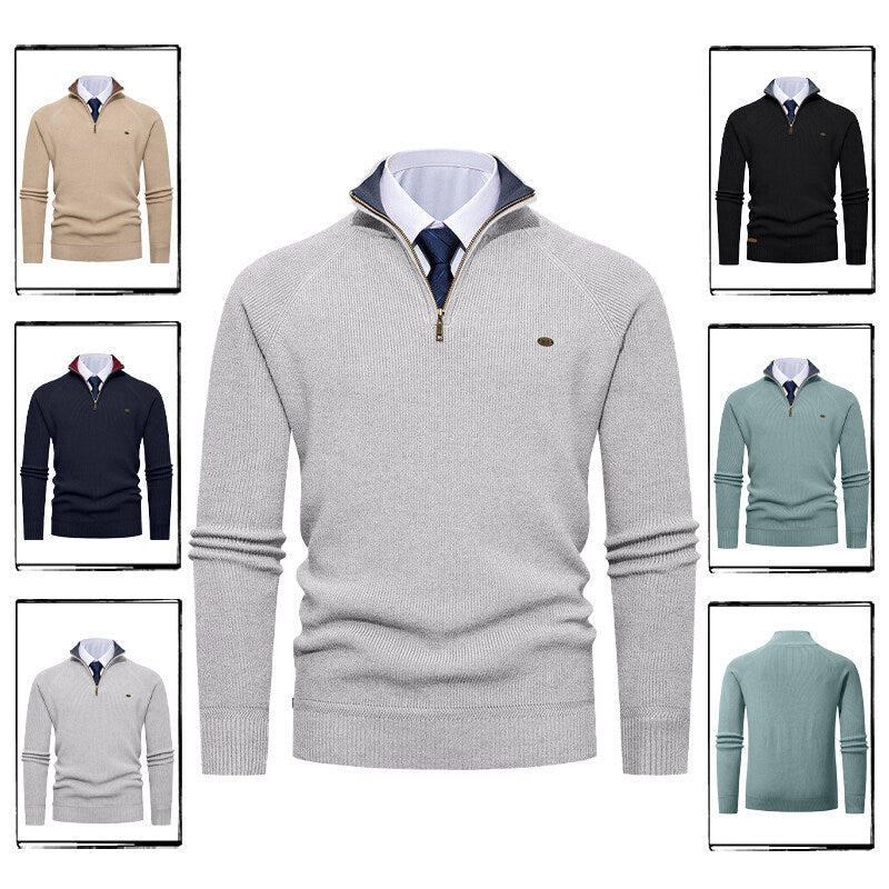 Herren Strickpullover Elegant Stehkragen Reißverschluss - IdealeKleiden
