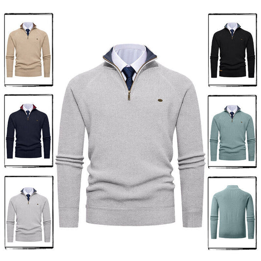 Herren Strickpullover Elegant Stehkragen Reißverschluss - IdealeKleiden