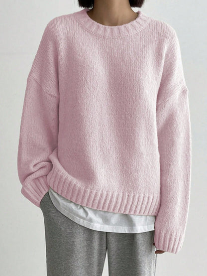 Damen Strickpullover Oversized Rundhals Herbstmode