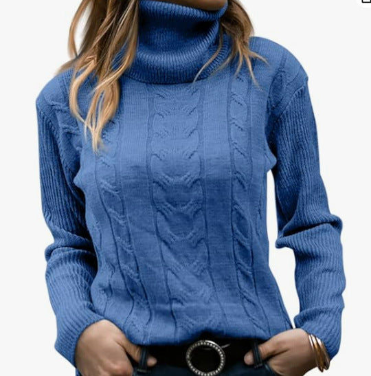 Damen Strickpullover Stehkragen Zopfmuster Elegent
