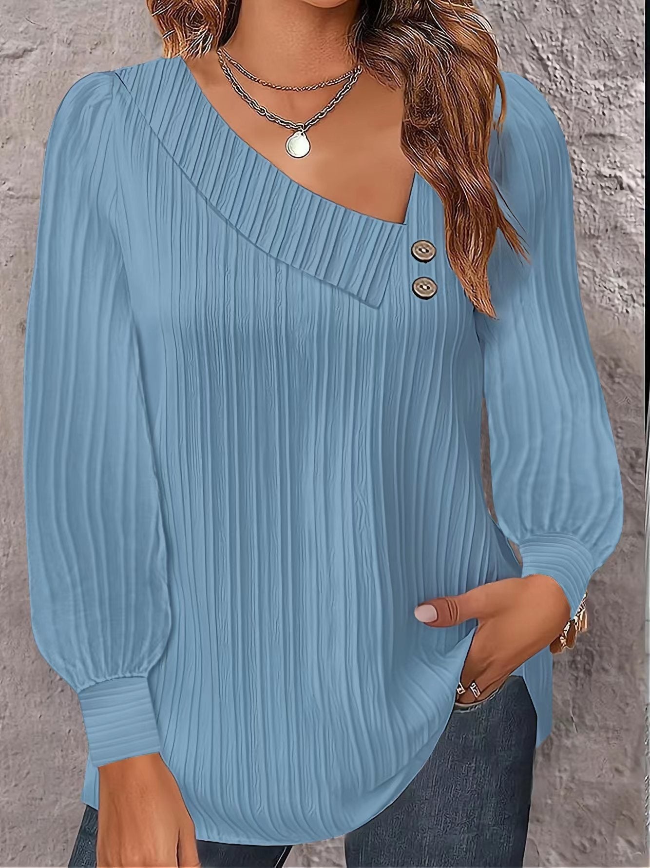 Damen Bluse Asymmetrisch Elegant Knopf Detail