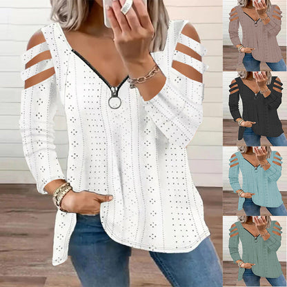 Damen Top mit Cut-Out Ärmeln und tiefem V-Ausschnitt - IdealeKleiden