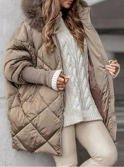 Damen Oversized Steppjacke mit Plüschkragen Trendig Elegant