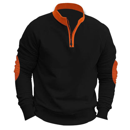 Herren Sportpullover Viertelreißverschluss Kontrastärmele Modern
