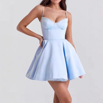 Damen Skaterkleid Spitze Träger Elegant Tailliert