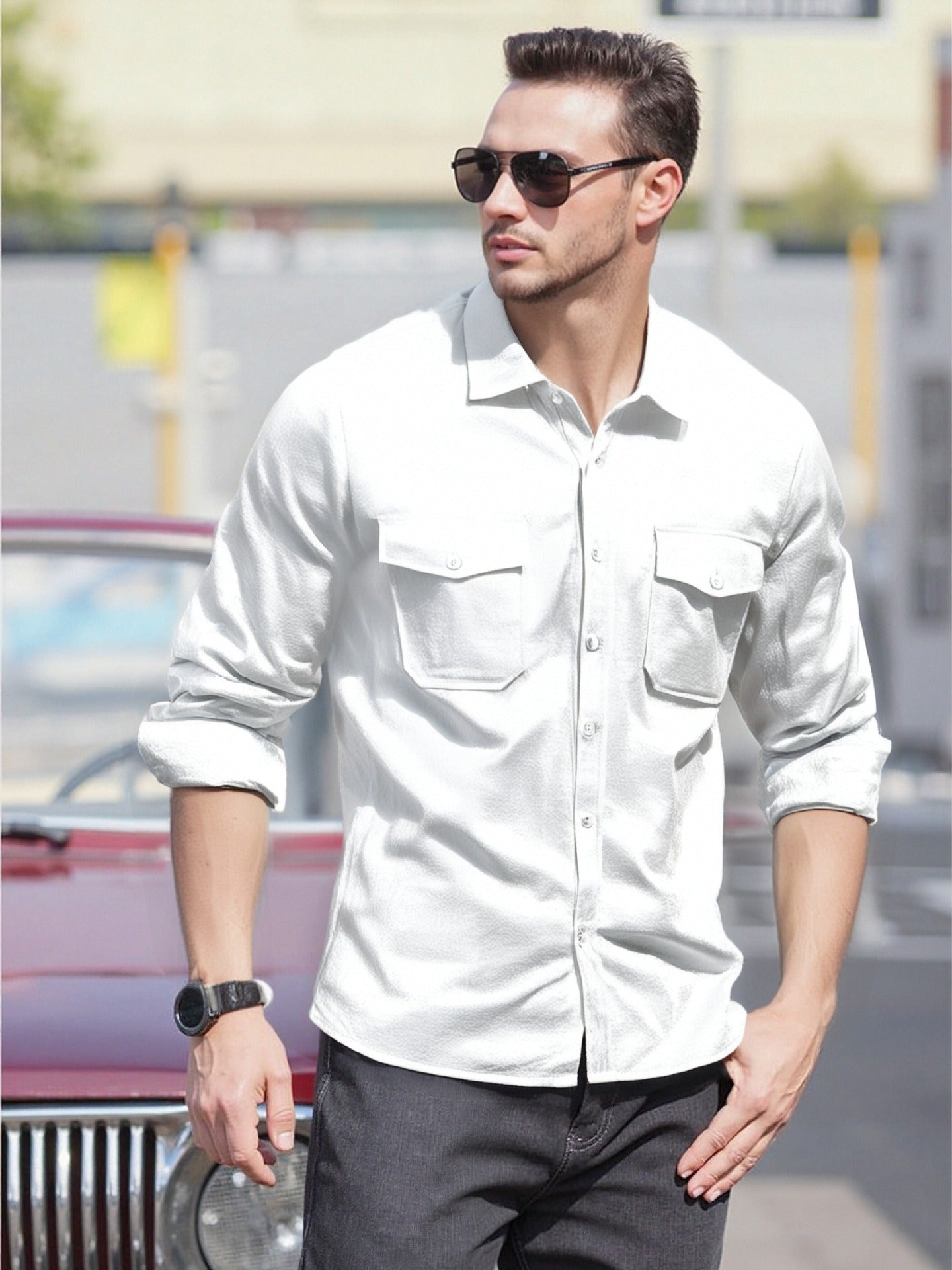 Herren Langarmhemd Modern Entspannt