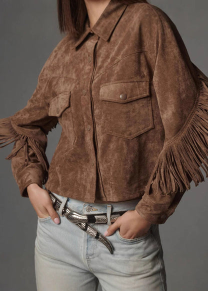 Stylische Lederjacke Wildleder Charme Fransen