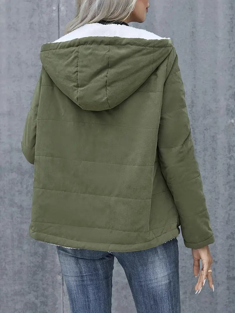 Kurzmantel Damen Warm Fleece Kapuze Reißverschluss - IdealeKleiden