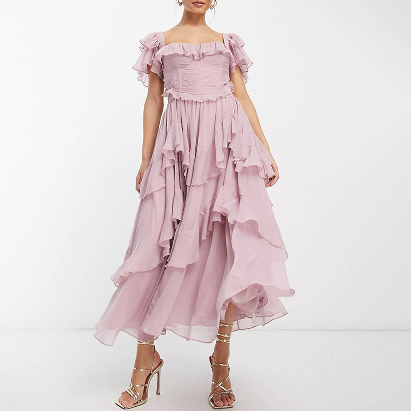 Damen Maxikleid Rüschen Romantic Elegant