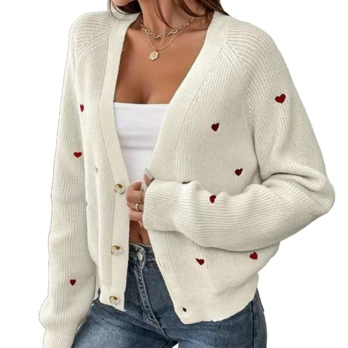 Damen Strickjacke Herzchen Muster Lässig Chic