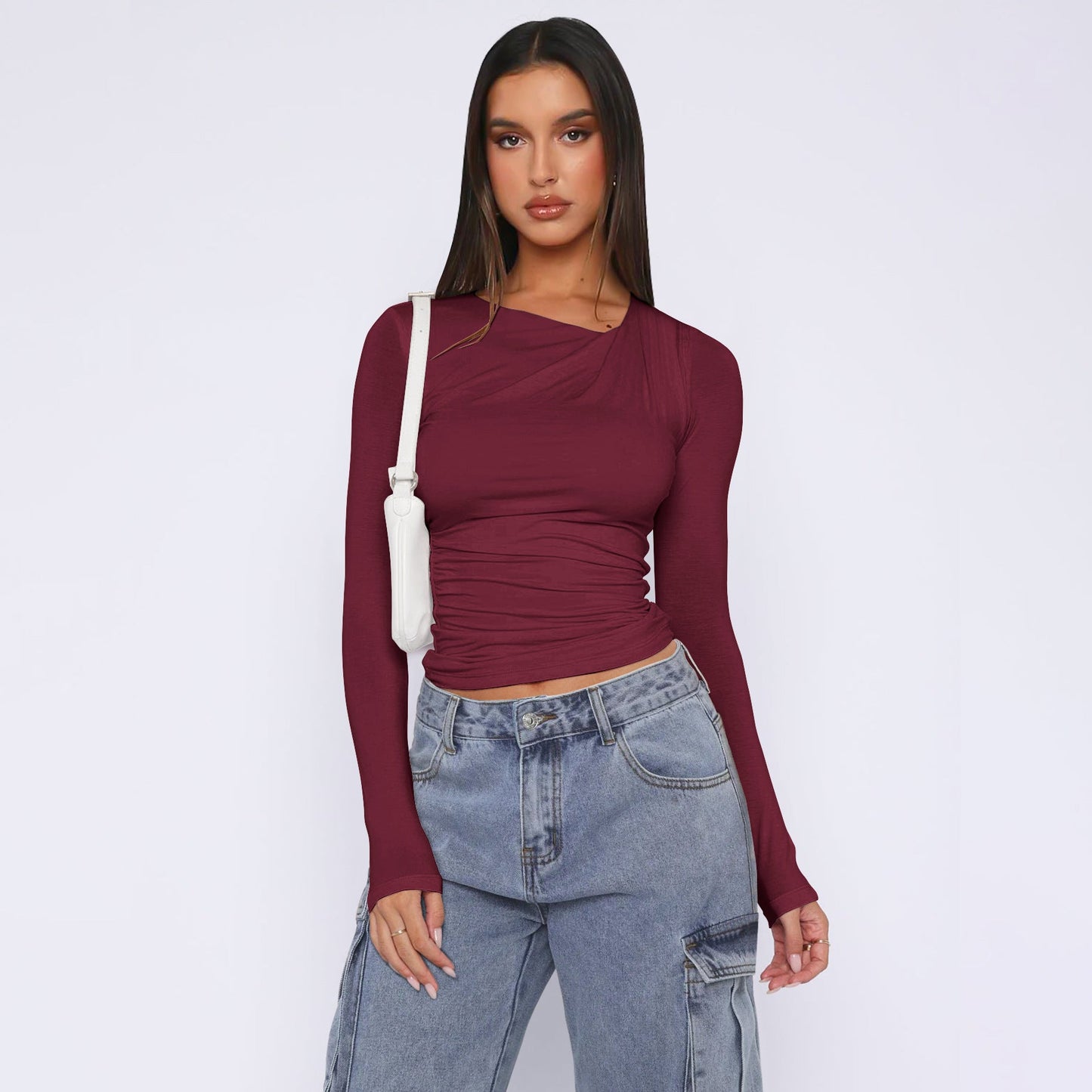 Damen Rippoberteil Asymmetrisch Elegantes Oberteil