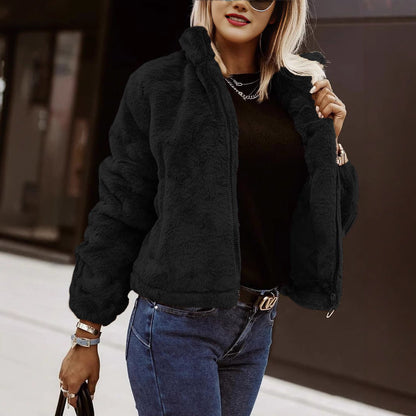 Weiche Teddyjacke Damen Bomber Soft Reißverschluss