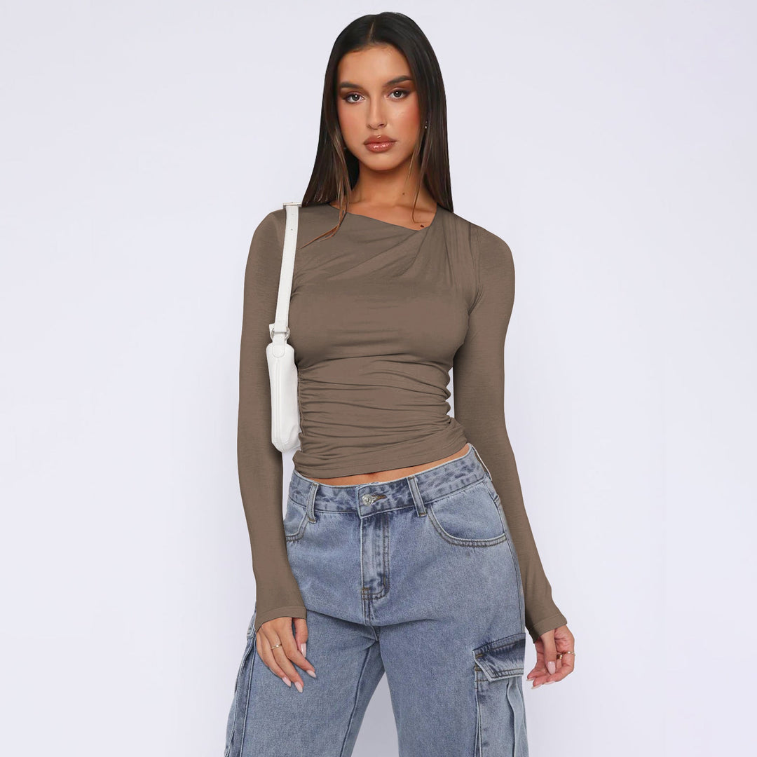 Damen Rippoberteil Asymmetrisch Elegantes Oberteil