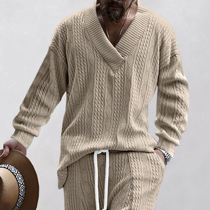Herren Strickpullover Lässig V-Ausschnitt Kabel Look