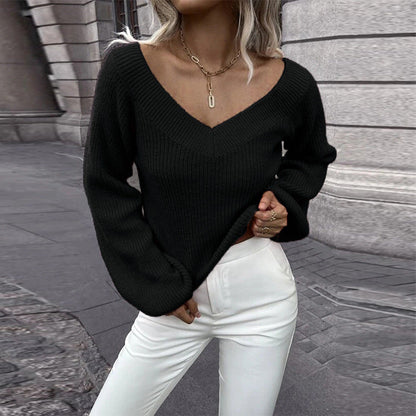 Damen Strickpullover V-Ausschnitt A-Line Ärmel Trendy Damenkleidung