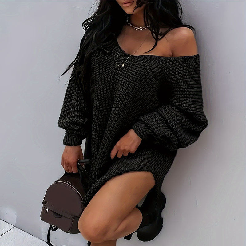 Damen Strickkleid Oversized Bequem Weite Passform - IdealeKleiden