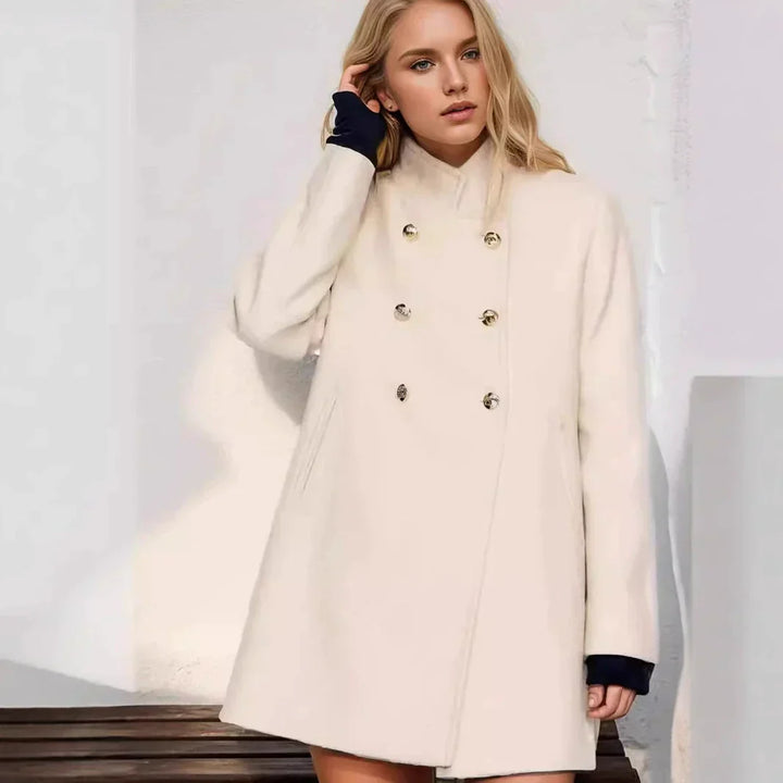 Damen Wolljacke Modern Doppelknöpfe Hochkragen