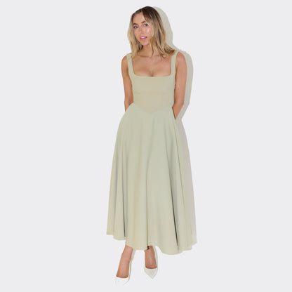 Damen Maxikleid Elegant A-Linie Quadrat Ausschnitt