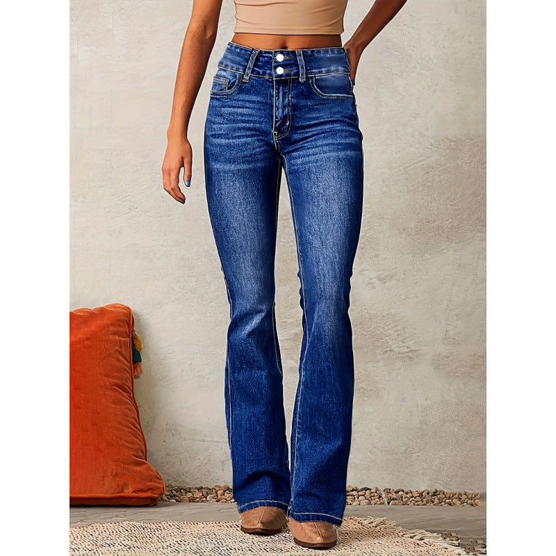 Damen Bootcut Jeans Hochwerder Elegant Design
