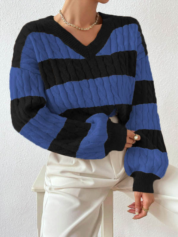 Damen Strickpullover V-Ausschnitt Langärmlig Elegantes Design