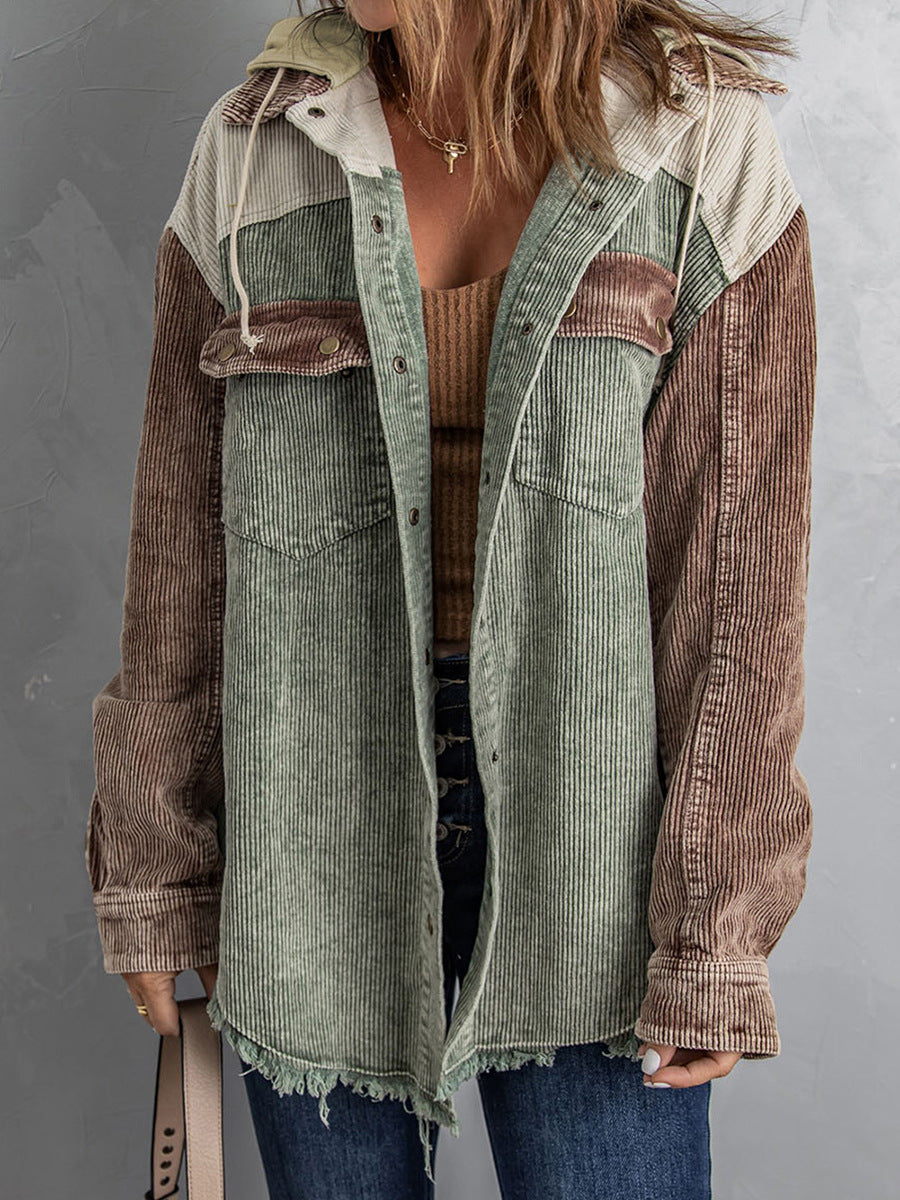 Große Oversized Jacke mit Kapuze Cord Optik