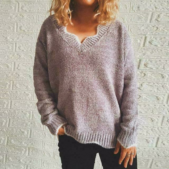 Damen Pullover Herbst Bequem Einfarbig