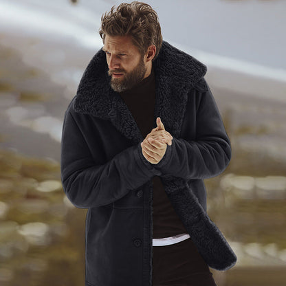 Herren Teddyjacke Großkragen Knöpfer Verschluss