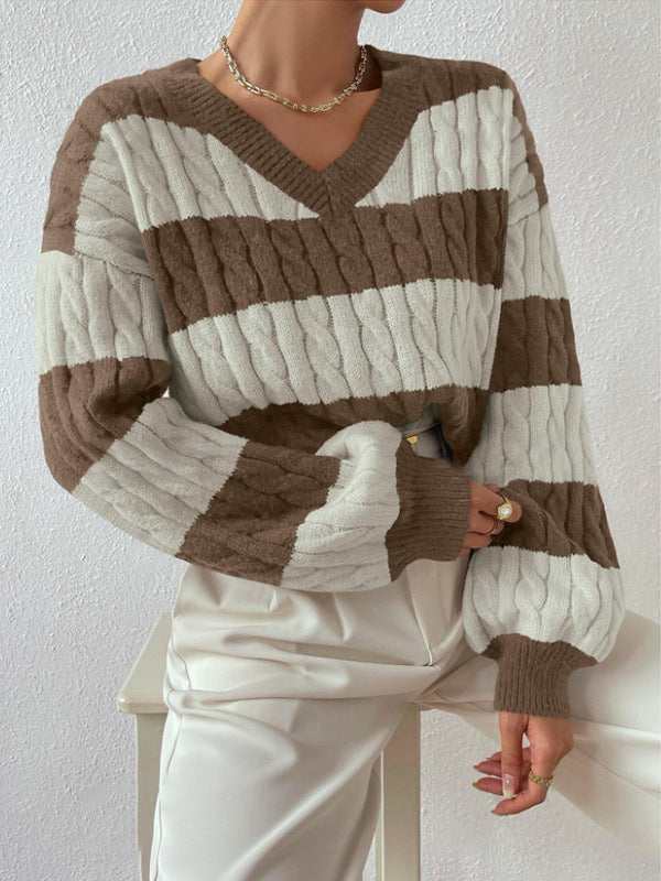 Damen Strickpullover V-Ausschnitt Langärmlig Elegantes Design