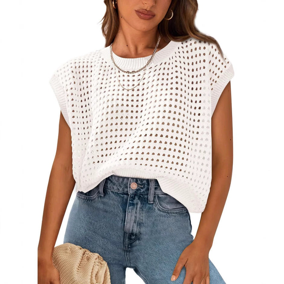 Damen Stricktop Luftig Lochmuster Trendy