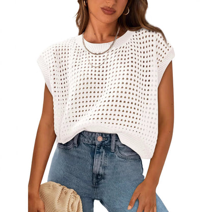 Damen Stricktop Luftig Lochmuster Trendy