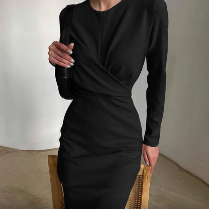 Damen Wickelkleid Elegant Langer Arm Fließender Schnitt