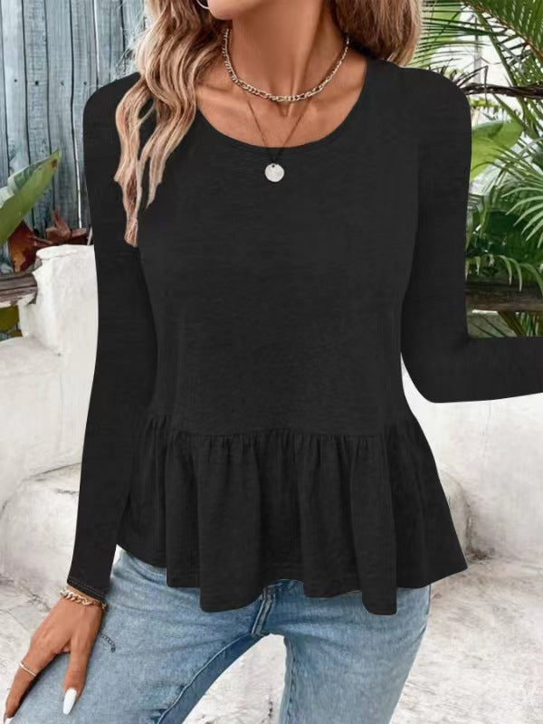 Damen Langarmshirt mit Volumen Peplum Elegant Style