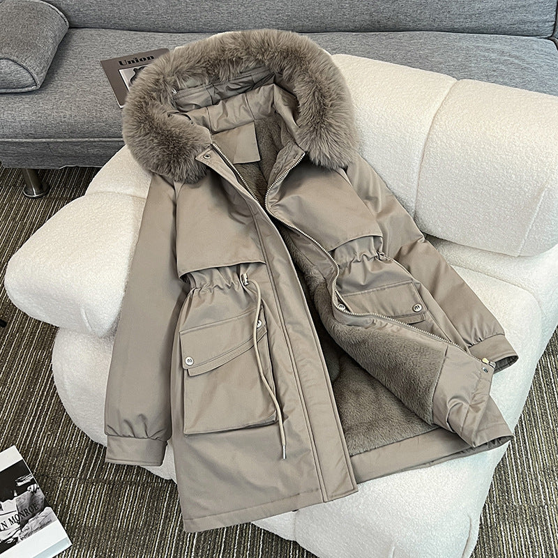 Damen Winterparka Modern Kuschelig Taschen