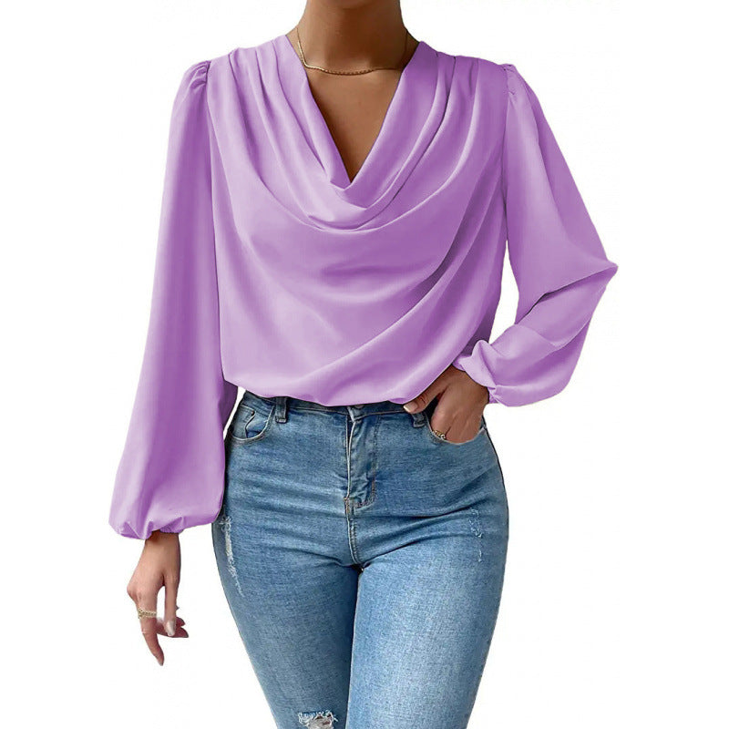 Elegante Damenbluse Langärmlig Asymmetrisch Chic