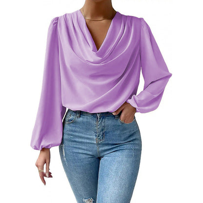 Elegante Damenbluse Langärmlig Asymmetrisch Chic