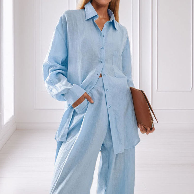 Damen Leinen-Anzug Sommer Set Bequem Elegant