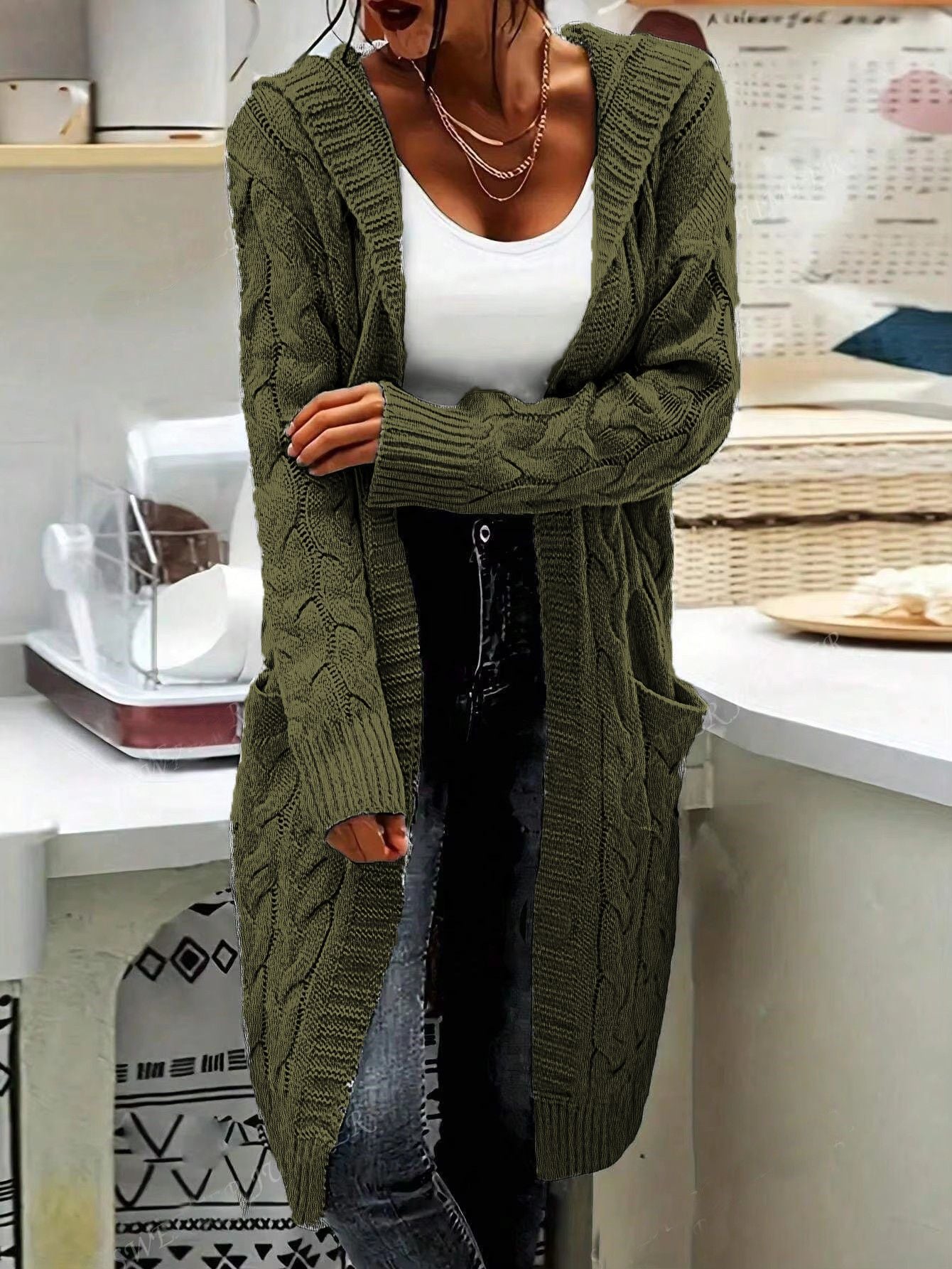 Damen Grobstrick Cardigan Elegantes Design Praktisch