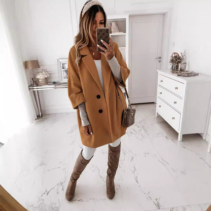 Damen Oversized Wollmantel Großzügig Stylish - IdealeKleiden