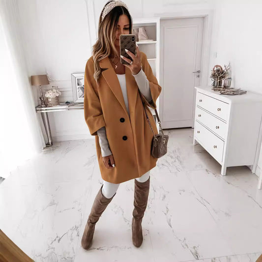 Damen Oversized Wollmantel Großzügig Stylish - IdealeKleiden