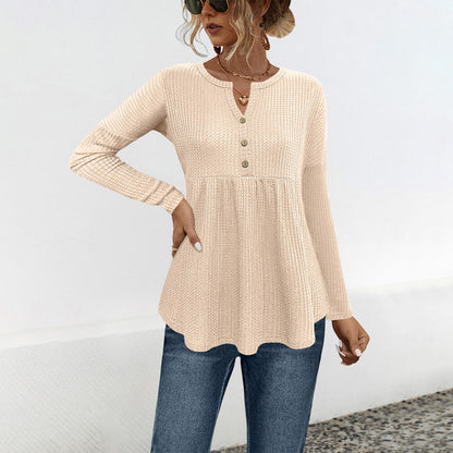 Damen Tunika Langarm Elegant Volant Blume