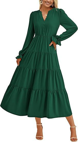 Damen Maxikleid Elegant Voluminöse Ärmel
