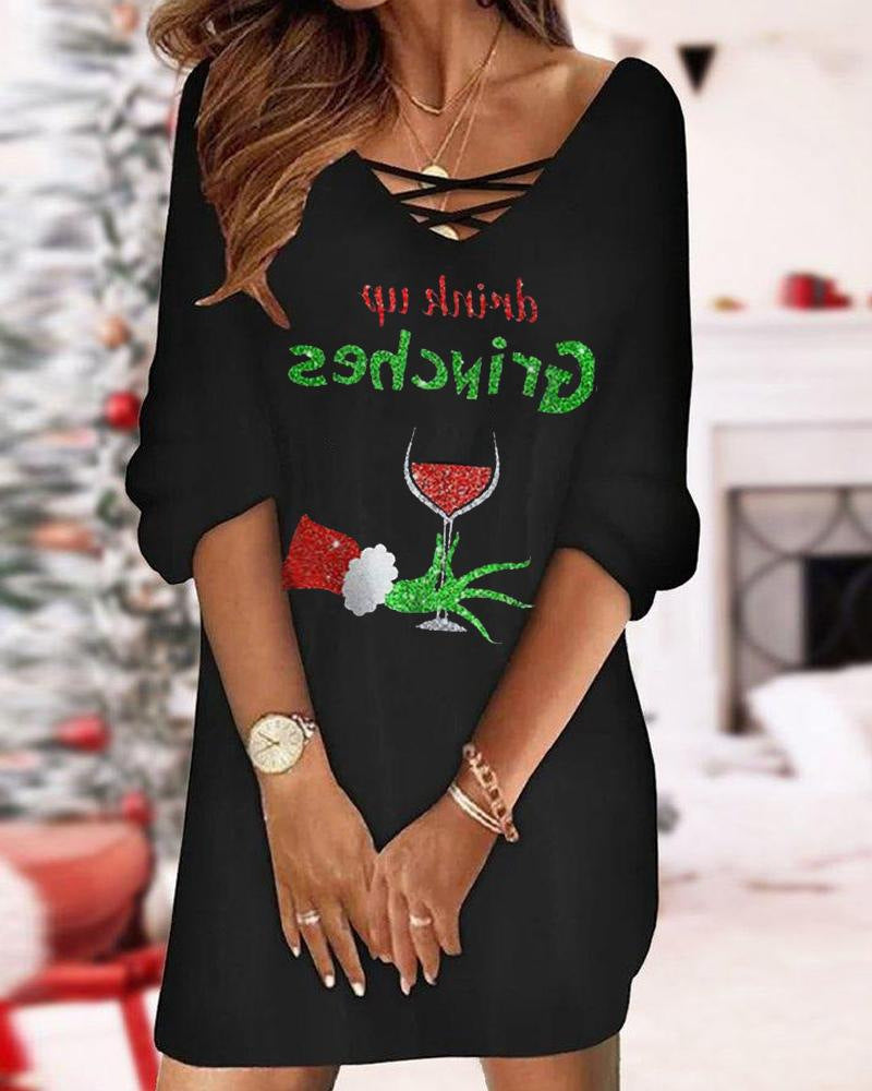 Weihnachtskleid Damen Lässig Einzigartig Druck Design